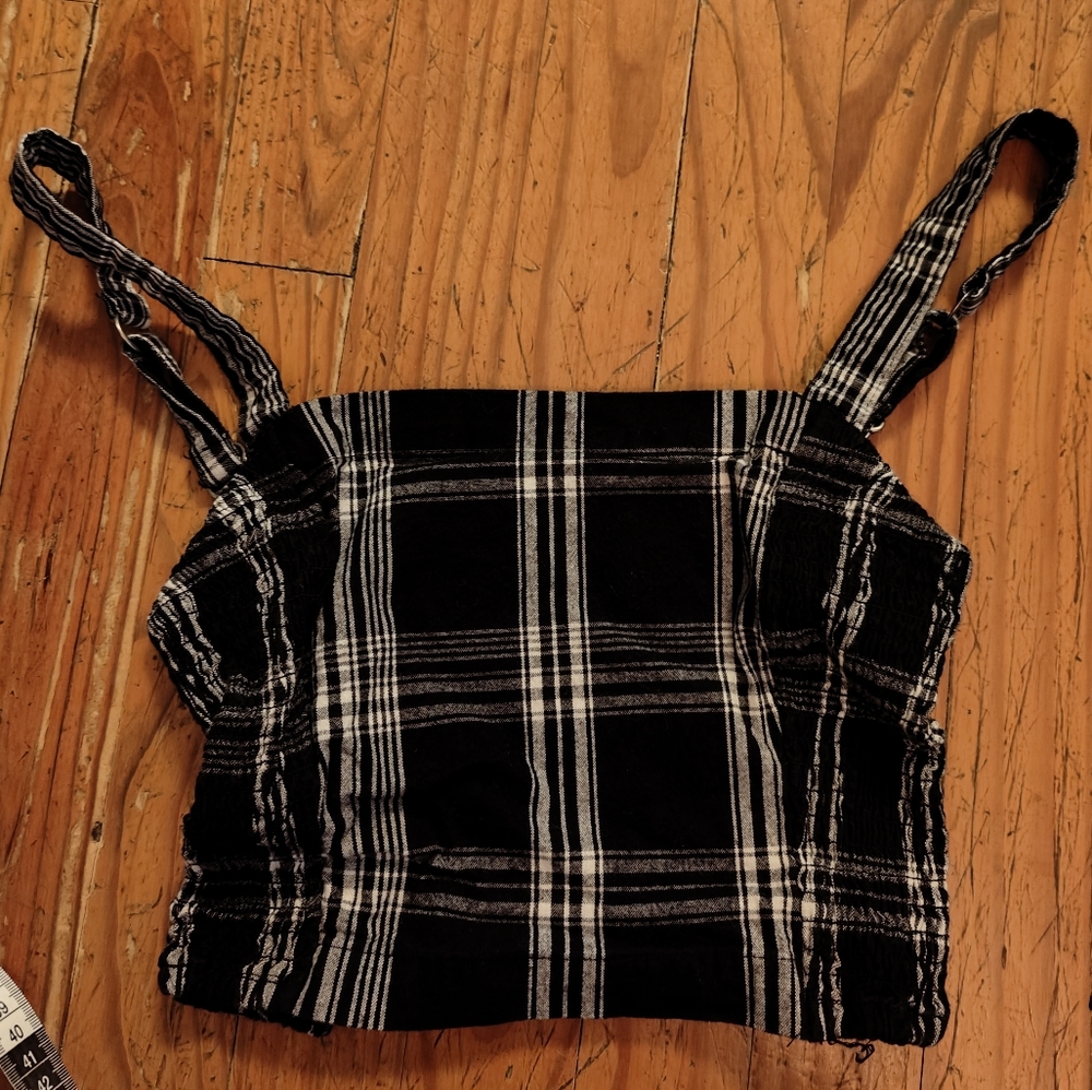 Hollister Black and White plaid crop top smocked XS